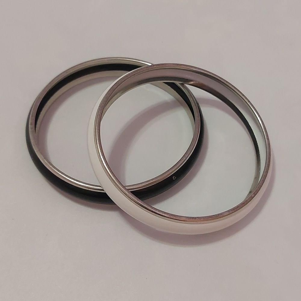 Black and White Metal Bangles Lot of 2 Bracelets